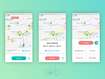 Cyclo - Bicycle Renting App app design appdesign bicycle app cardui icon illustration material design materialdesign renting rentingapp ridesharing ui userinterface ux uxdesign