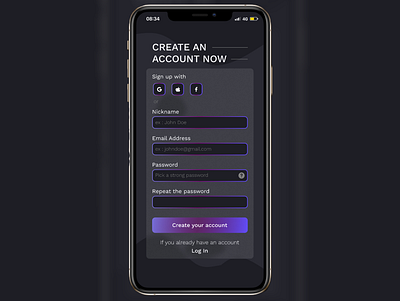 Sign up page ui