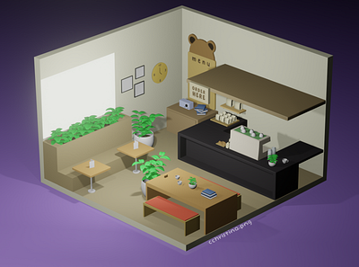 Cozy Cafe 3D Model 3d 3dmodel blender design lowpoly student