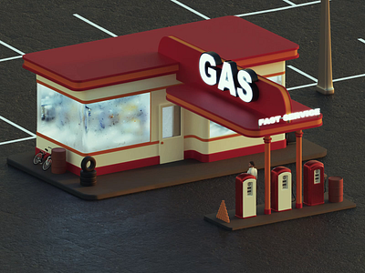 Echo Gas station 3d blender design ills illustration