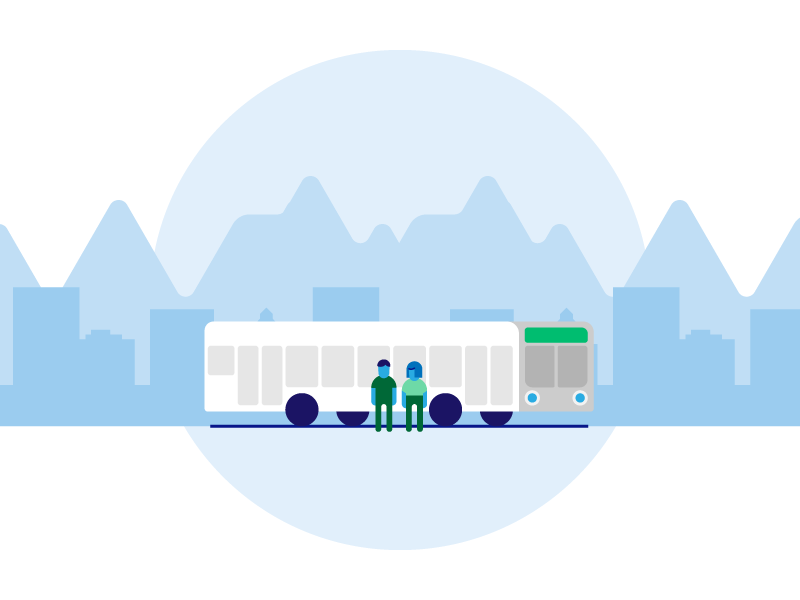 End of the trip public transportation people bus stop vector chile illustration