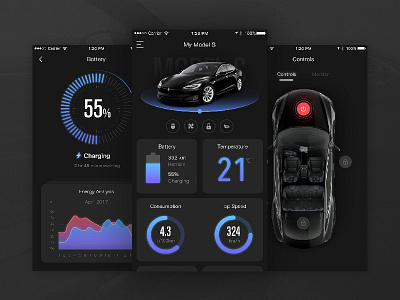 Tesla App Concept app black car clean control interface iphone product tesla ui ux