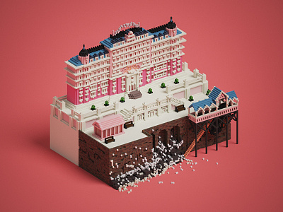 The Grand Budapest Hotel 3d art box c4d cinema city illustration isometric low pixel poly voxel