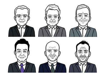 Company Team board caricature company team directors faces illustration people team thunderbirds