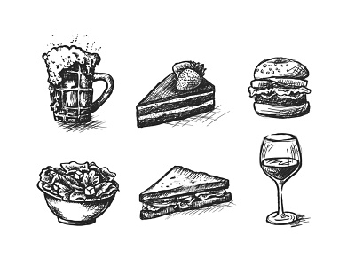 Vintage Icons black and white cafe drinks food icons illustration restaurant sketch victorian vintage