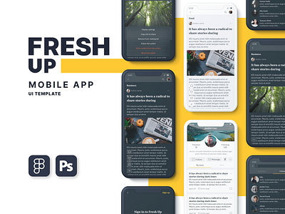 Fresh Up – News Mobile App UI Template dark theme
