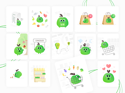 Green Emotional Apple – Unique Playful Food Illustration Pack food delivery
