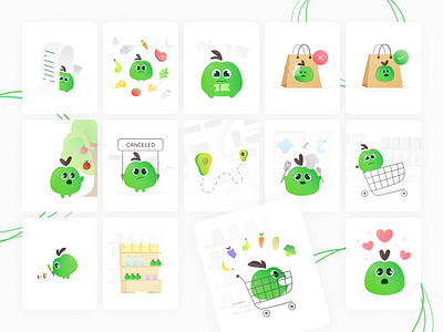 Green Emotional Apple – Unique Playful Food Illustration Pack