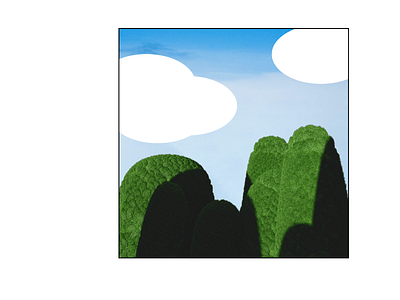 fluffy 2d 3d abstract bush cloud cute design flat fun green illustration landscape outside poster print tree type vector