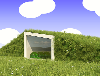 earthship 2d 3d abstract architecture blender clouds cute design flat glass grass hill illustration landscape modeling outdoors poster print sky vector