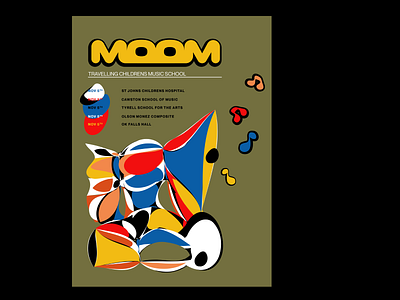 moom poster 2d abstract branding children coco cute design flat music poster poster art print print design school type typography vector