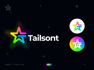 Modern T Letter Logo with Star Icon (Approved On Logoground)