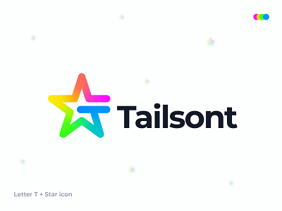 Modern T Letter Logo with Star Icon (Approved On Logoground)