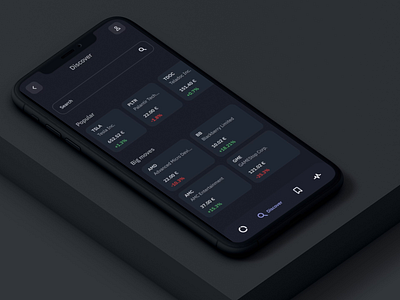 Discover animation dark mode dark ui interaction design motion graphics screen transition search smooth trading app ui