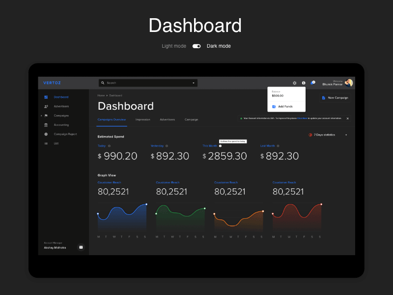 Dashboard darkmode dashboard google graphs guides lightmode material design motion principles typography uiux web