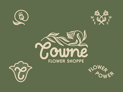 Towne Flower Shoppe brand identity branding design floral florist flower flower shop hand lettering illustration lettering logo logo design type typography