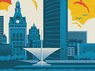 Visit Milwaukee Skyline Illustration city illustration milwaukee poster skyline tourism travel vintage