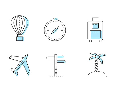 Travelling icons air ballon flat icon icons illustration palm plane pointer travel travelling