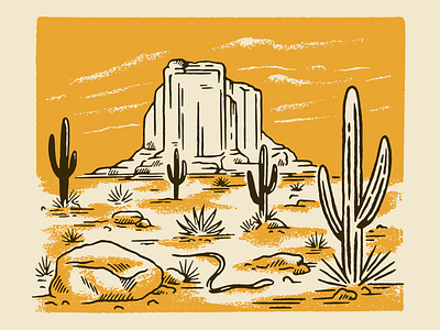 Desert Landscape desert design graphic design hand drawn illustration landscape poster print vector vintage western