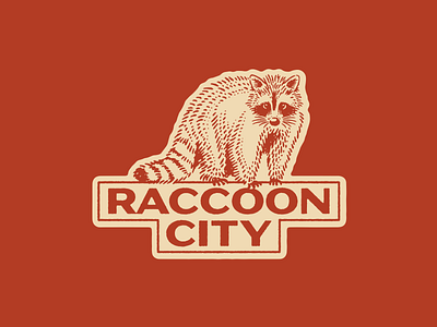 Raccoon City badge branding design graphic design hand drawn illustration logo vector vintage
