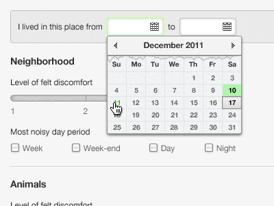 UI calendar interface slider web app