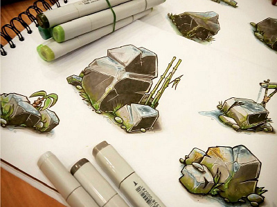 Stone sketches copic dofus game level design sketch