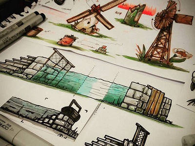 From sketches... copic game game design level design sprites