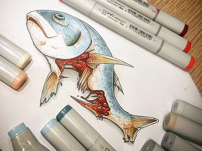 Dead Fish copic draw fish game design sketch