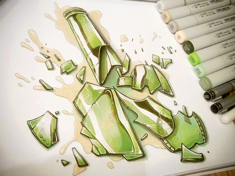 Copic Broken Bottle Sketch by Tino Valentin on Dribbble