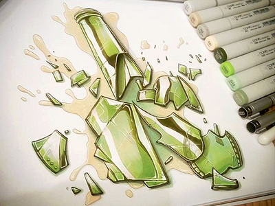 Copic Broken Bottle Sketch 3d broken copic sketch