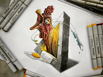 Egg broken, heart broken : a chicken drama chicken copic draw markers sketch vegan