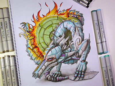 Okami Silver Dragon copic dragon game design markers okami