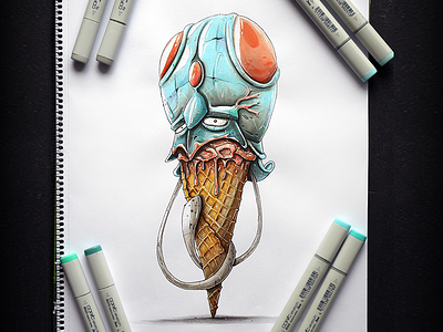 Tentacool is eating an ice cream too big for him (._.') anime copic fan art game design japan markers nintendo pikachu pokemon tentacool video game