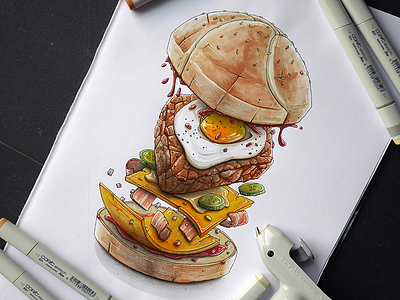 Blast Burger 3 : Rise of the egg cheeseburger copic markers burger hamburger