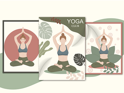 3 yoga club posters branding design faceless illustration vector yoga