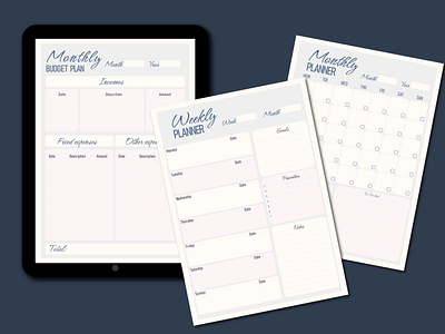 Monthly & Weekly Budget Planners agenda bussines illustration planner vector