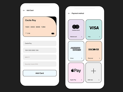 Payment app bank cards financial minimal mobile payments simple ui ux