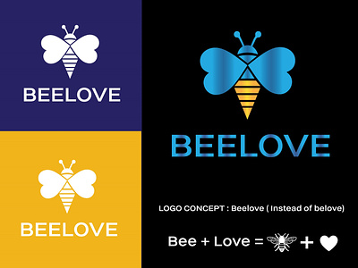 Beelove ai aqua bee blue buzz design eps graphic design heart humming icon insect logo love raw vector water wings yellow