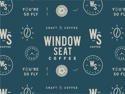 Window Seat Coffee Brand Dev airplane brand voice branding coffee copywriting creative direction cultist design graphic design icon illustration packaging seat typography window