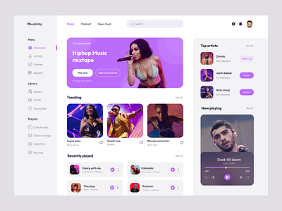 Music dashboard design. app design ui ux