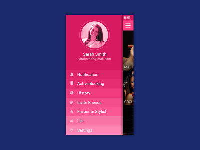 Side Menu Screen android app clean flat hamburger menu mobile navigation sidebar simple ui ux