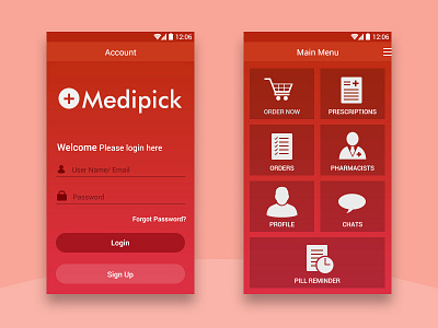 Mobile App UI android app ui app ui clean ui dashboard ios app ui login medical menu pharmacy app sign up simple ui
