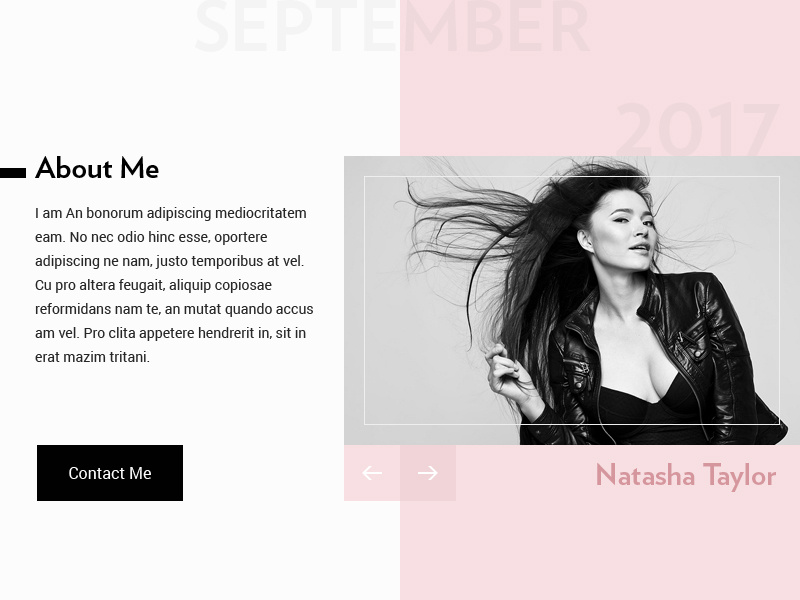 Profile UI gallery photo slider about me identity contact profile user modal model fashion ui