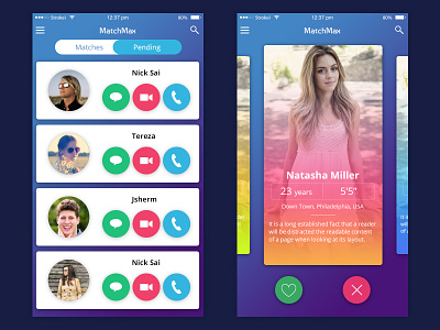 Mobile App UI android app call chat friend iphone like match mobile social ui ux