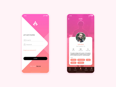 Login and Profile Screen app clean design flat icon ios iphone log in login mobile profile register screen sign in signin signup simple ui ux welcome