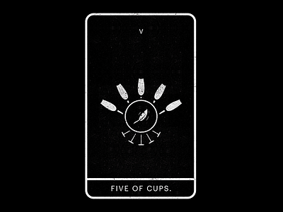 Five of Cups. black cups feather five grief loss minimal quil regret remorse tarot white
