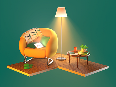 Cozy 3D Chair Illustration - 3D Room 3d 3d art 3d chair 3d illustration 3d lighting 3d room 3dart 3droom low poly lowpoly lowpoly room