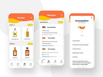 My Bar Mobile App - UI Exploration app app design application cocktail app daily ui ios design iphonex mobile mobile app mobile design ui exploration