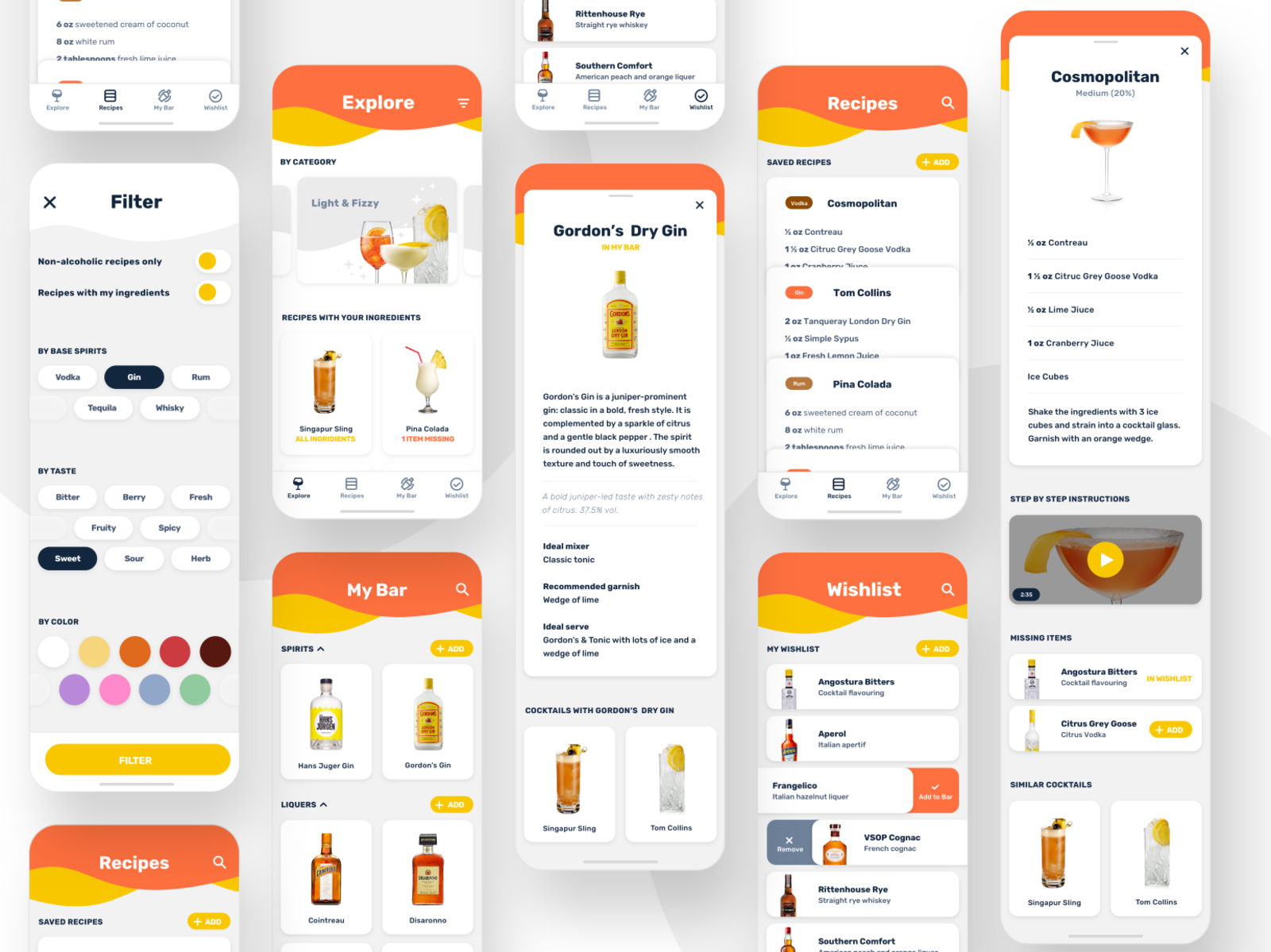 My Bar Cocktail app Full flow by Katrin Zotchev on Dribbble