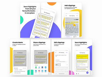 Google Play Screens - Clippit mobile app android app design app design book app highlight app material design mobile mobile app mobile design mobile ui